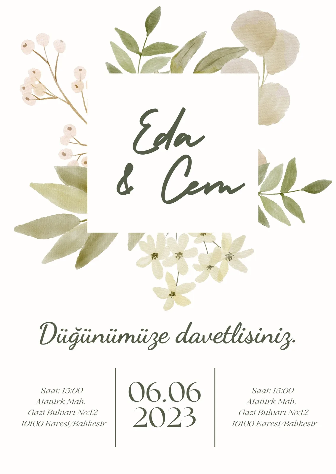 Model 289 — düğün ve nişan davetiyesi