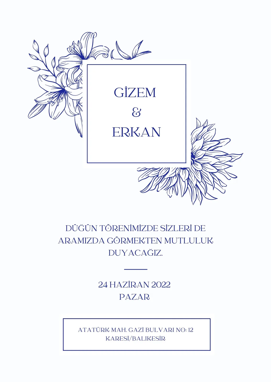 Model 291 — düğün ve nişan davetiyesi