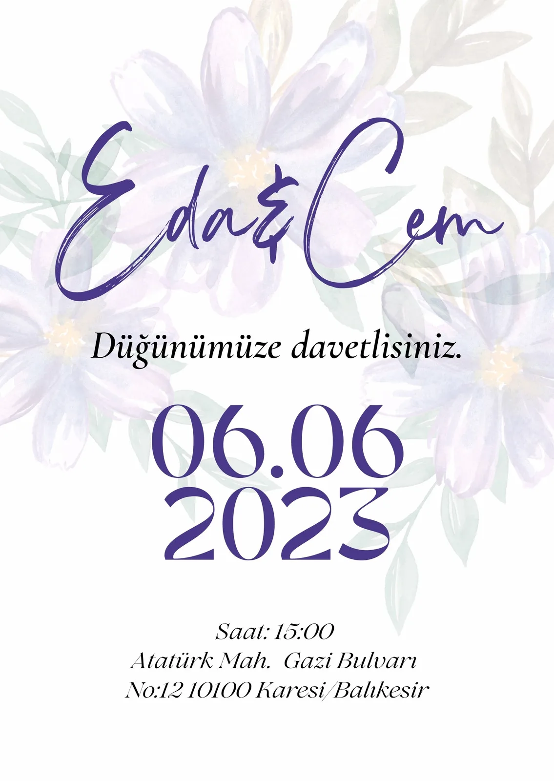 Model 296 — düğün ve nişan davetiyesi