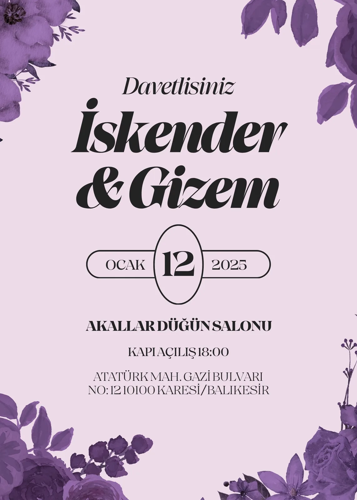 Model 301 — düğün ve nişan davetiyesi