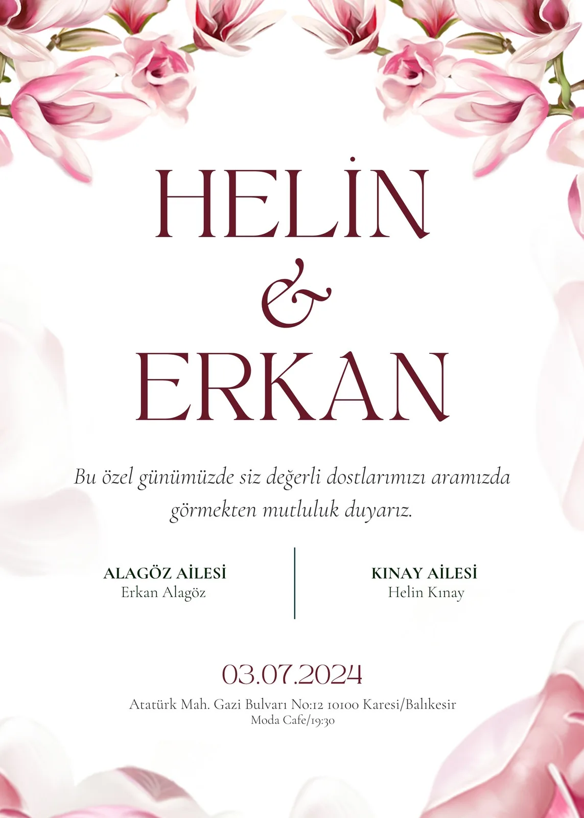 Model 320 — düğün ve nişan davetiyesi