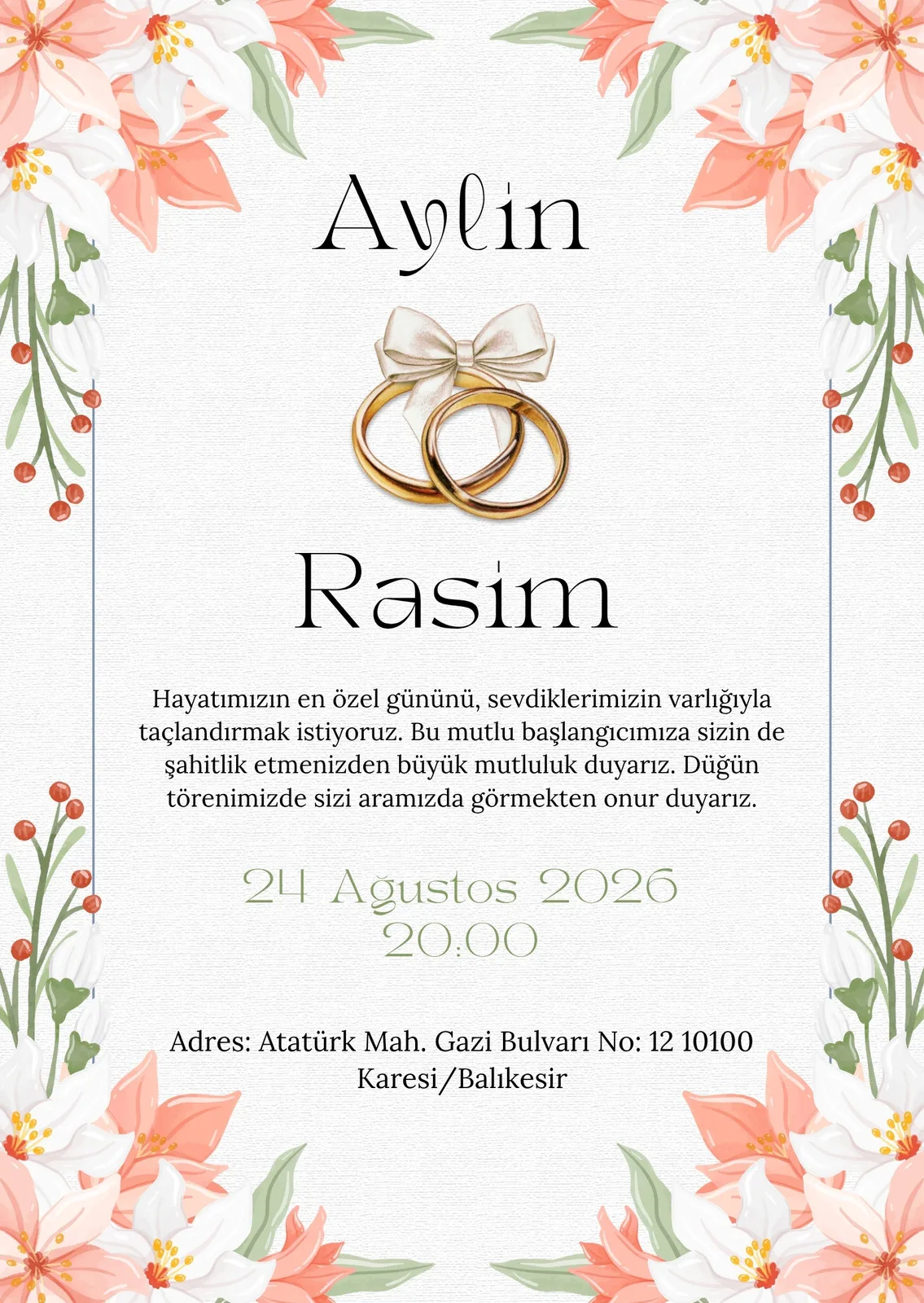 Model 326 — düğün ve nişan davetiyesi