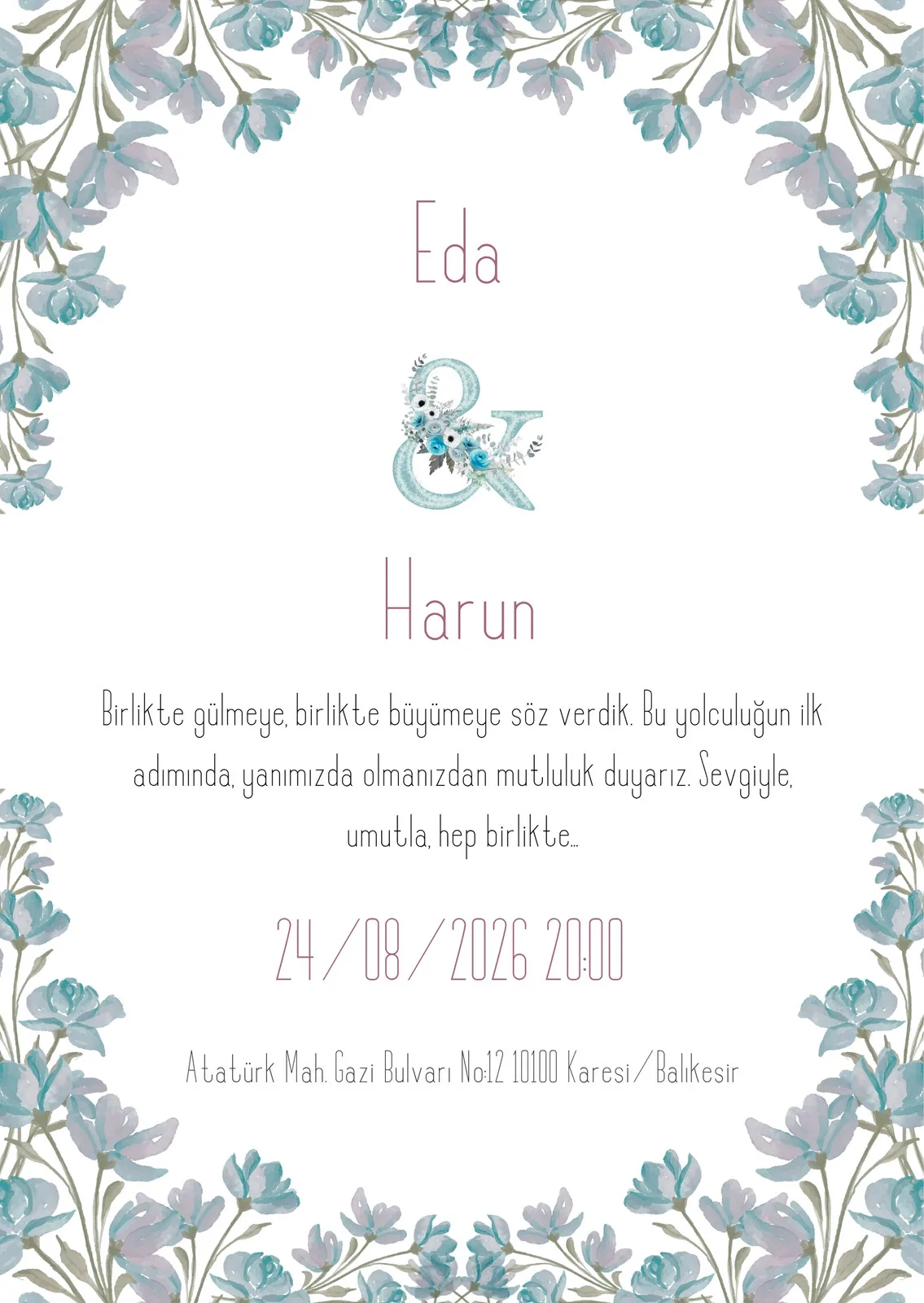 Model 334 — düğün ve nişan davetiyesi