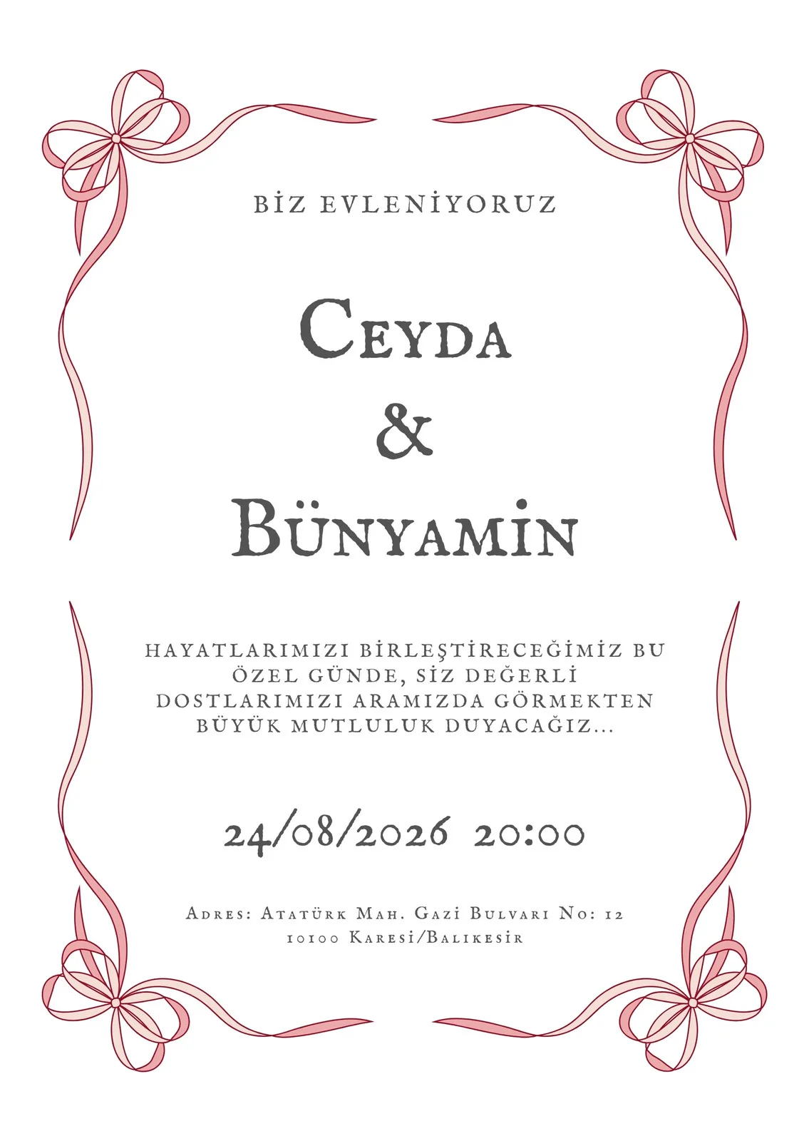 Model 335 — düğün ve nişan davetiyesi