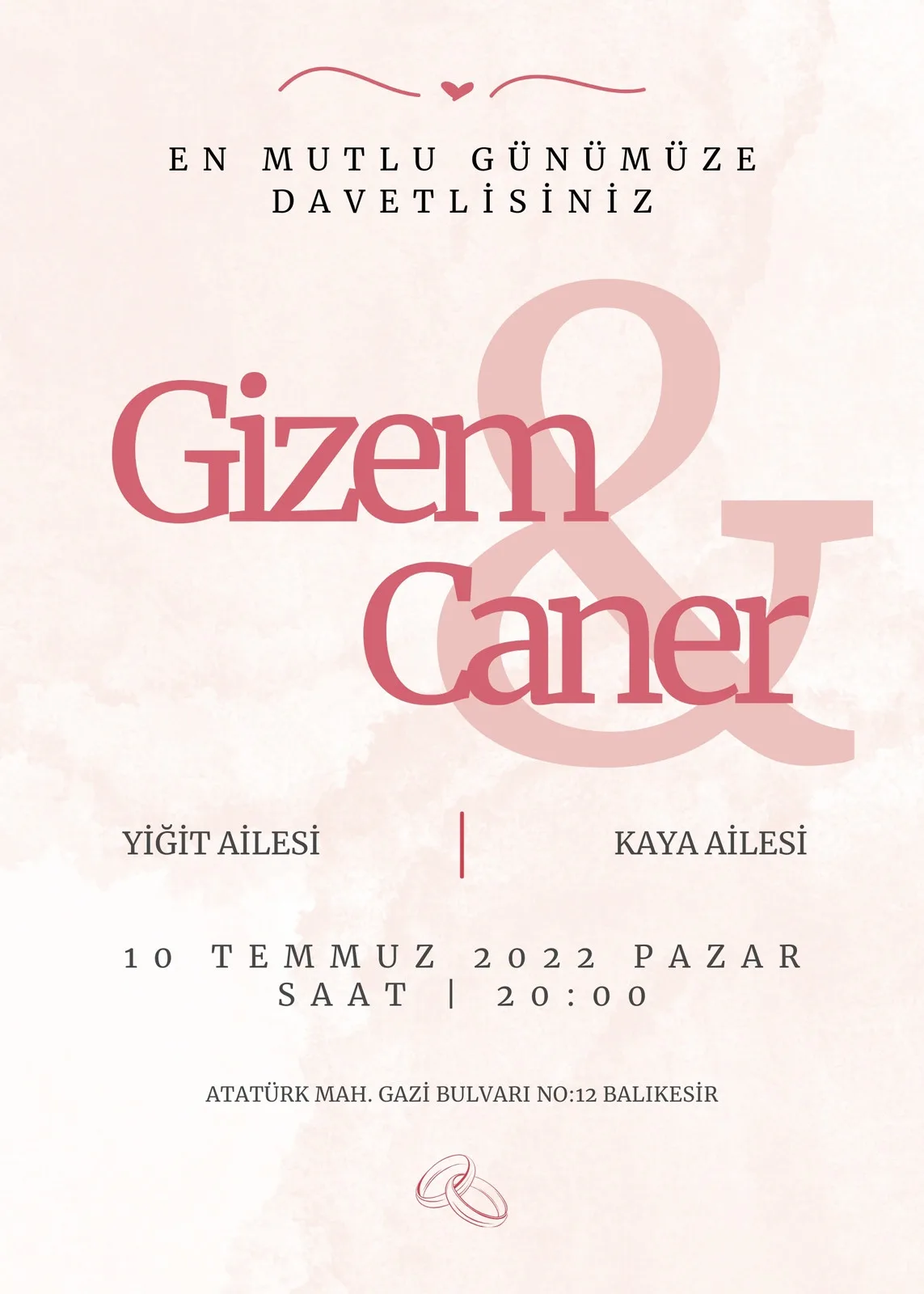 Model 336 — düğün ve nişan davetiyesi