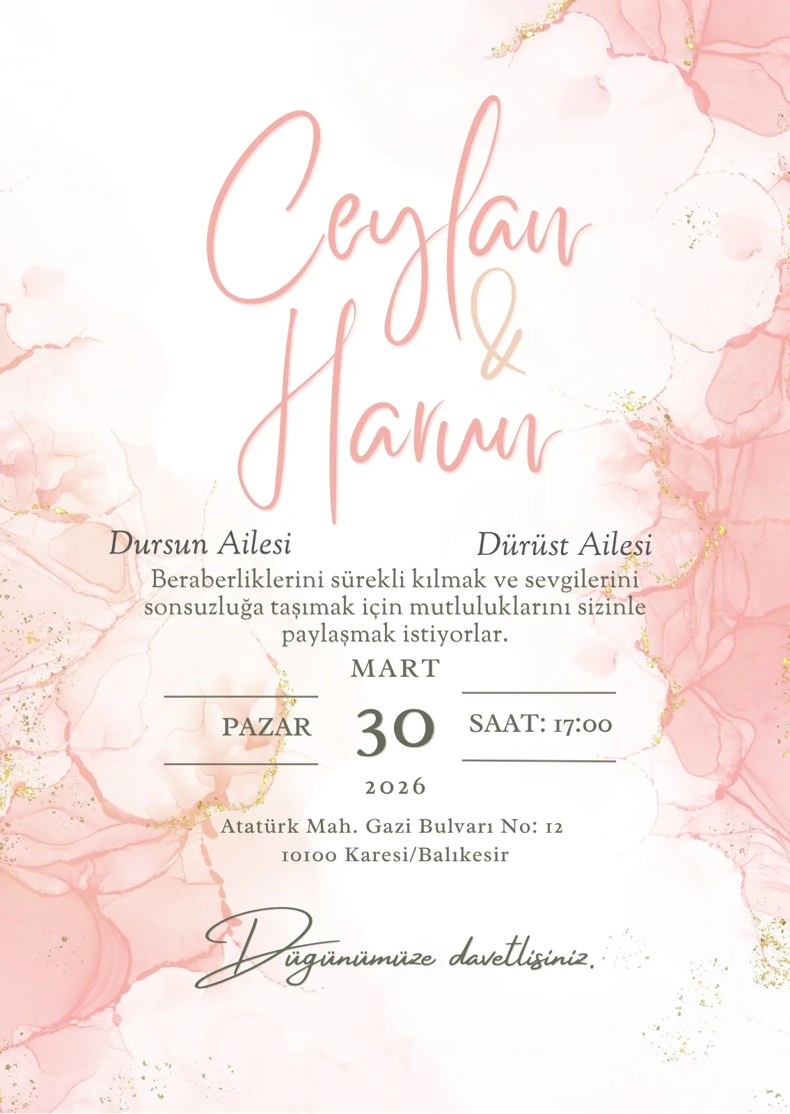 Model 338 — düğün ve nişan davetiyesi