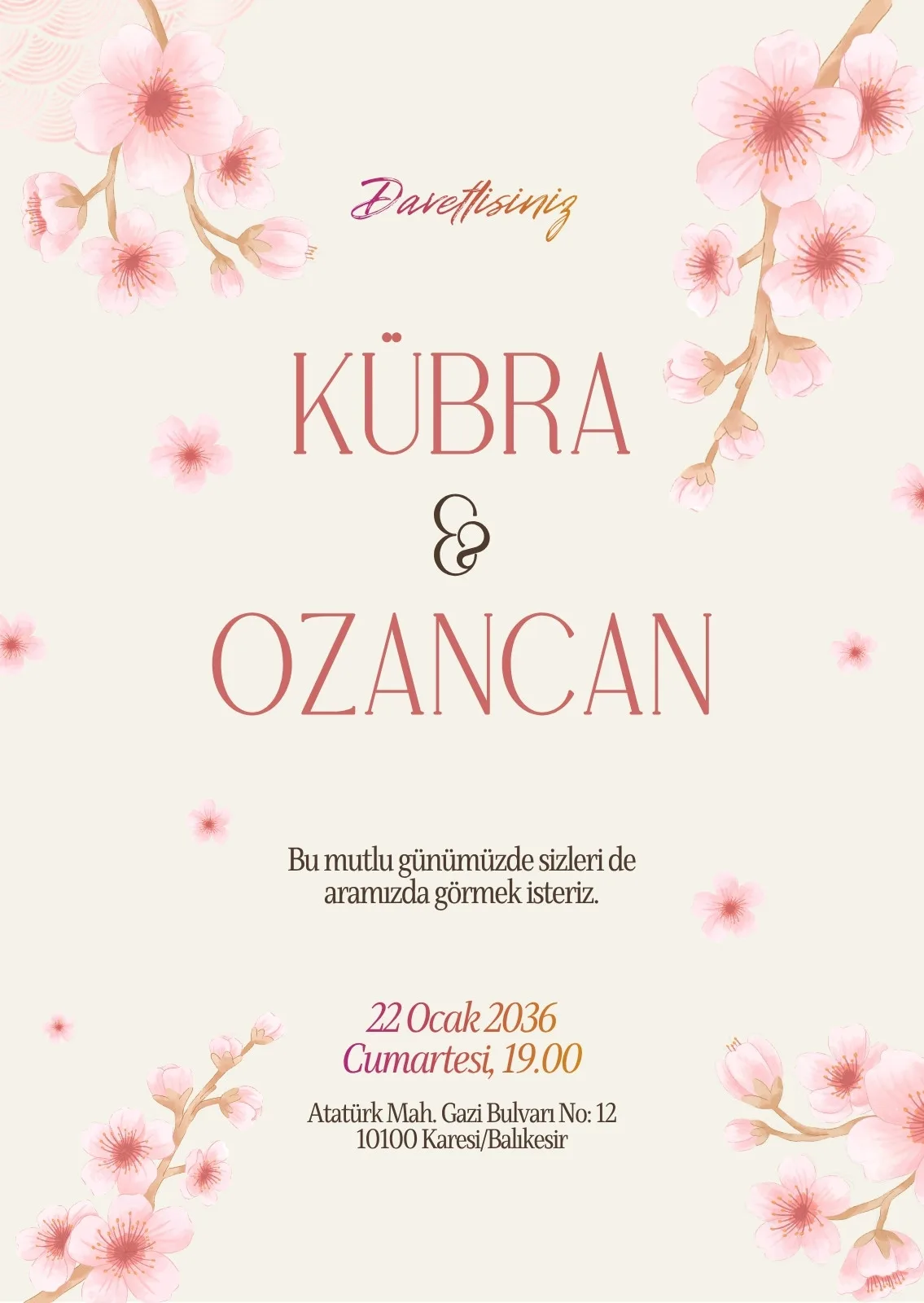 Model 340 — düğün ve nişan davetiyesi