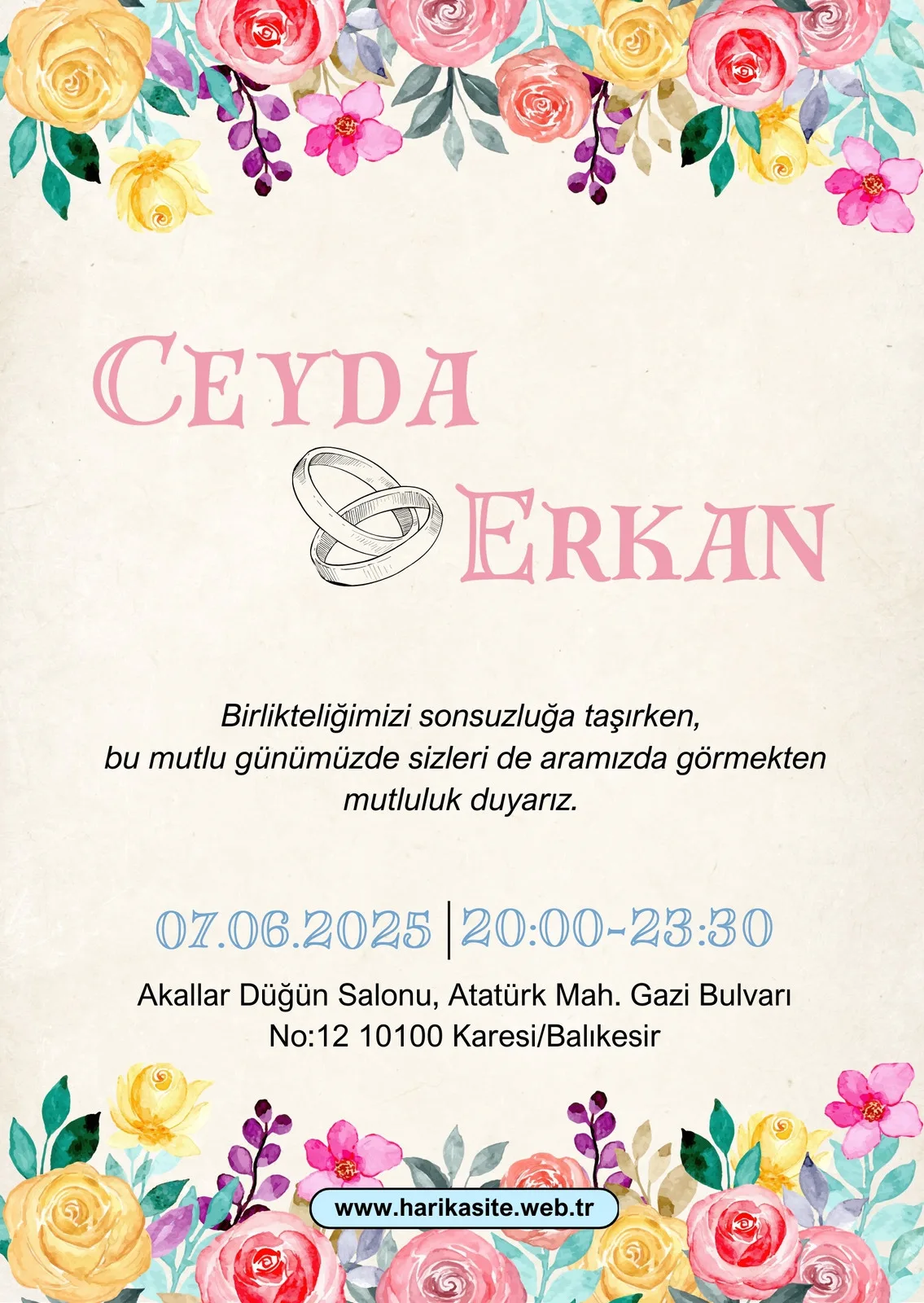 Model 341 — düğün ve nişan davetiyesi