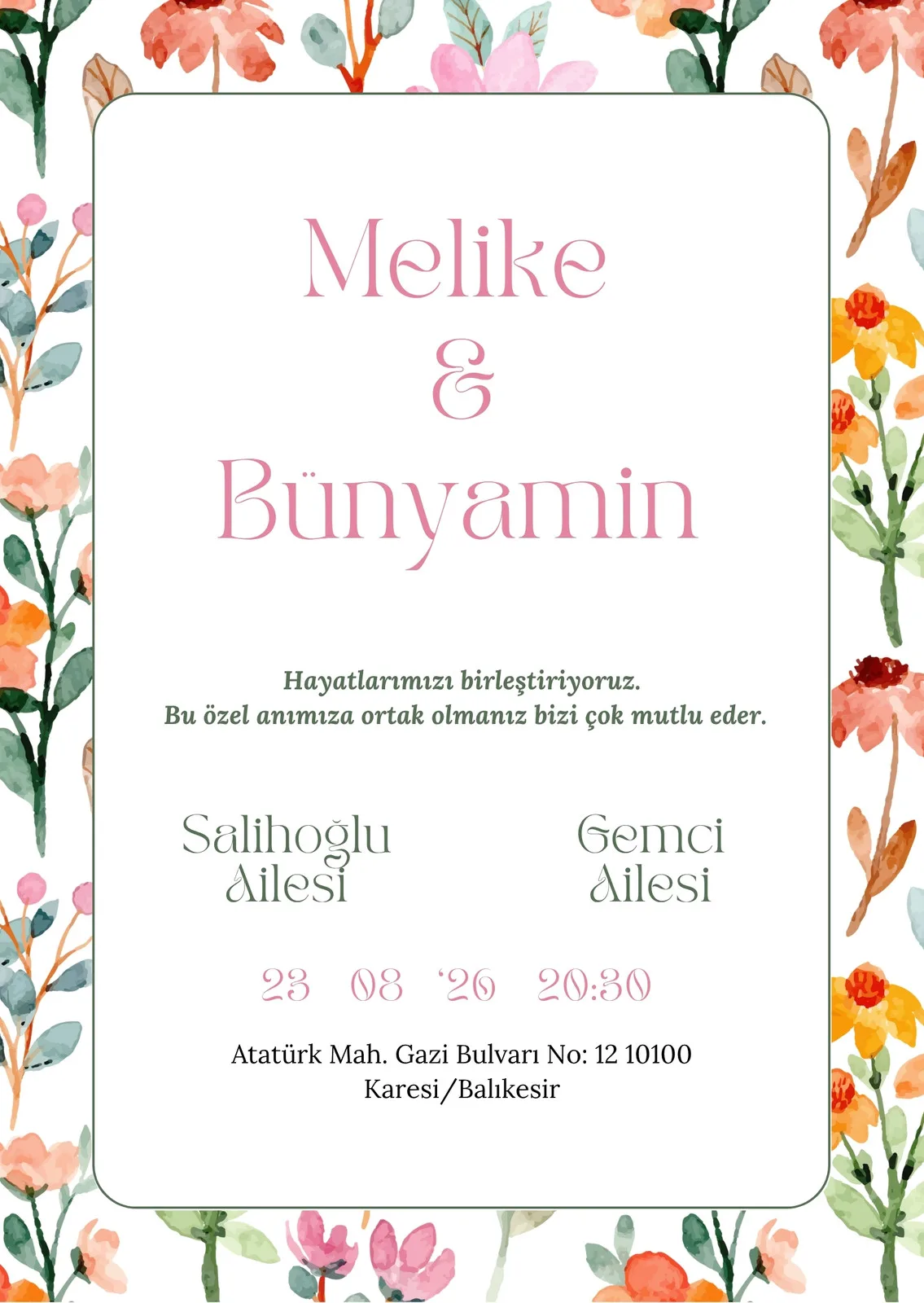 Model 343 — düğün ve nişan davetiyesi