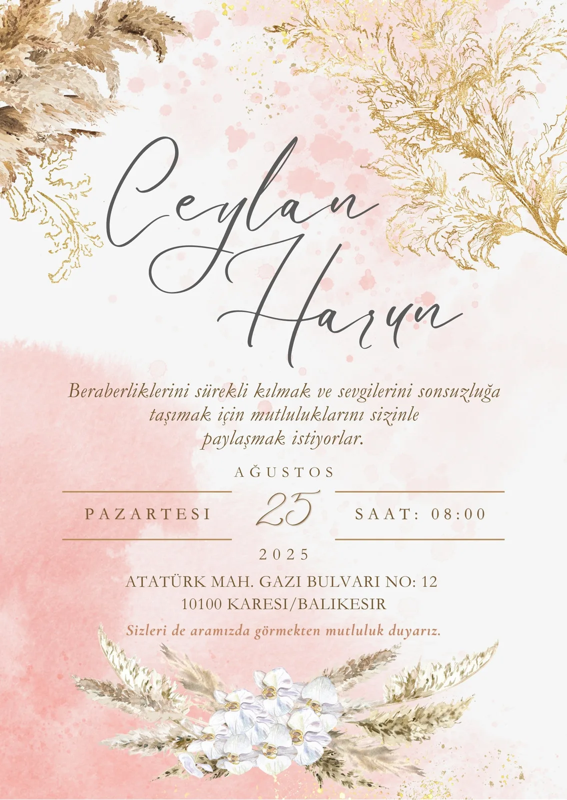 Model 345 — düğün ve nişan davetiyesi