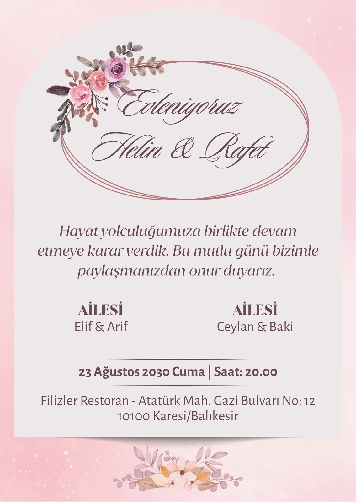 Model 351 — düğün ve nişan davetiyesi