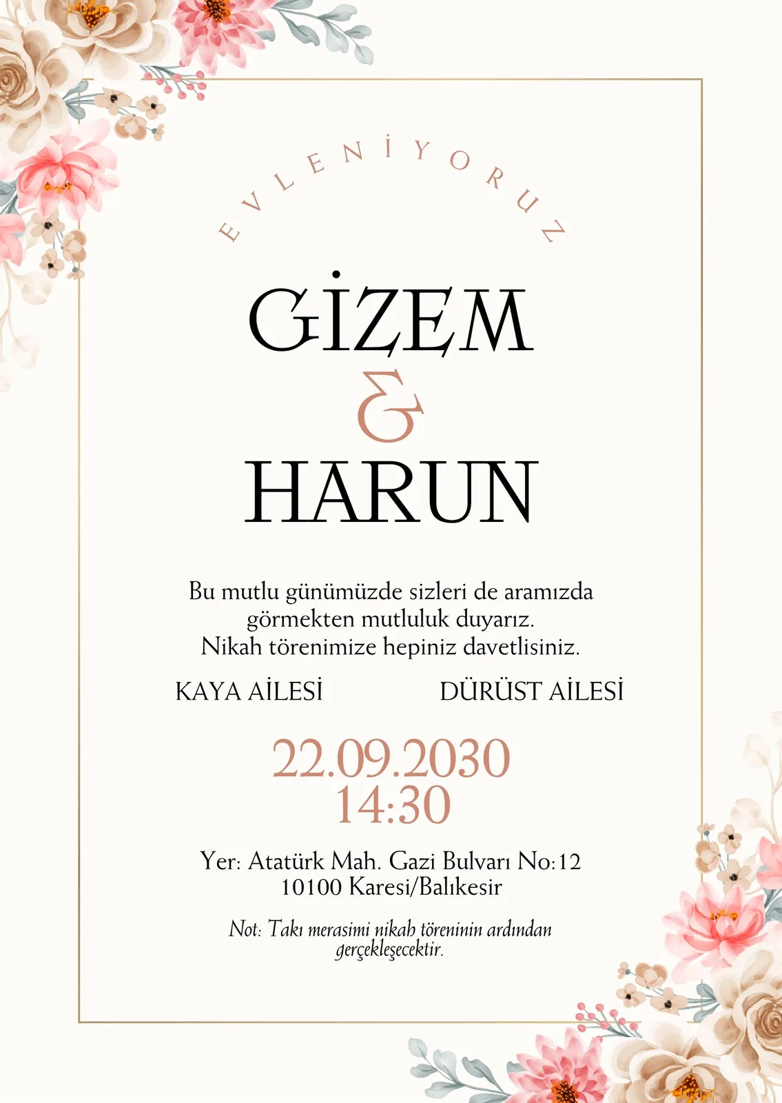 Model 353 — düğün ve nişan davetiyesi