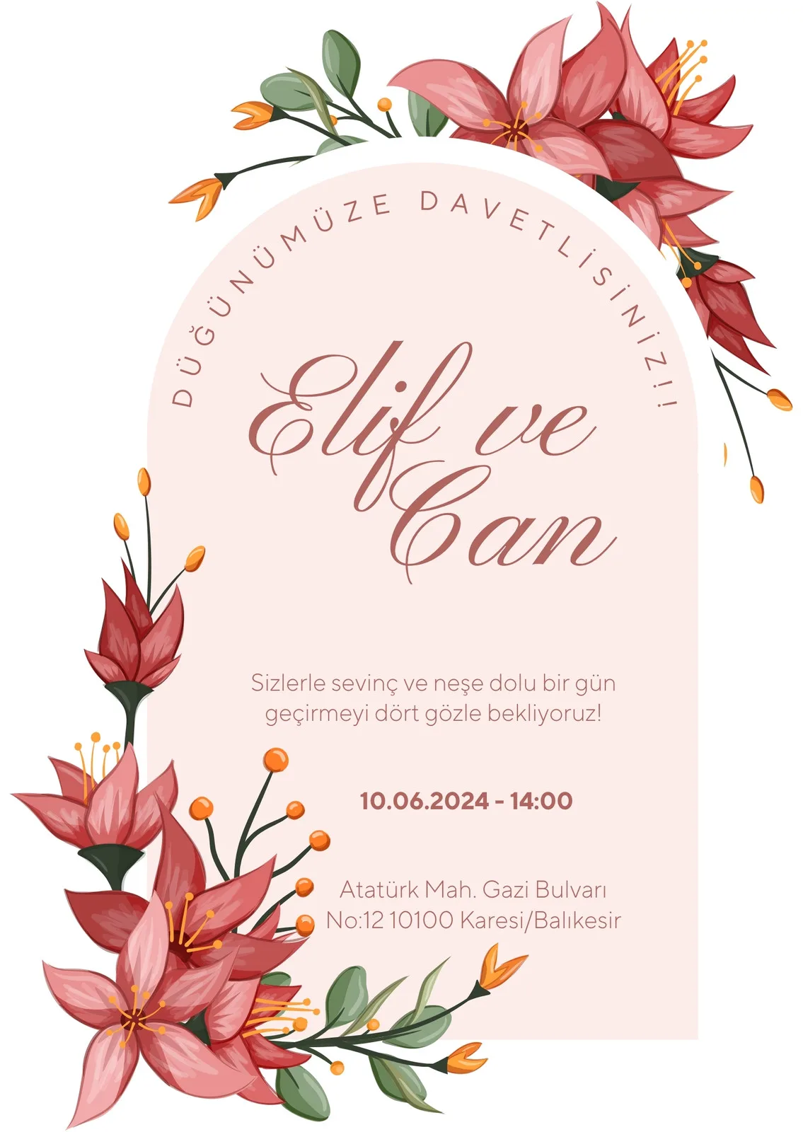 Model 354 — düğün ve nişan davetiyesi
