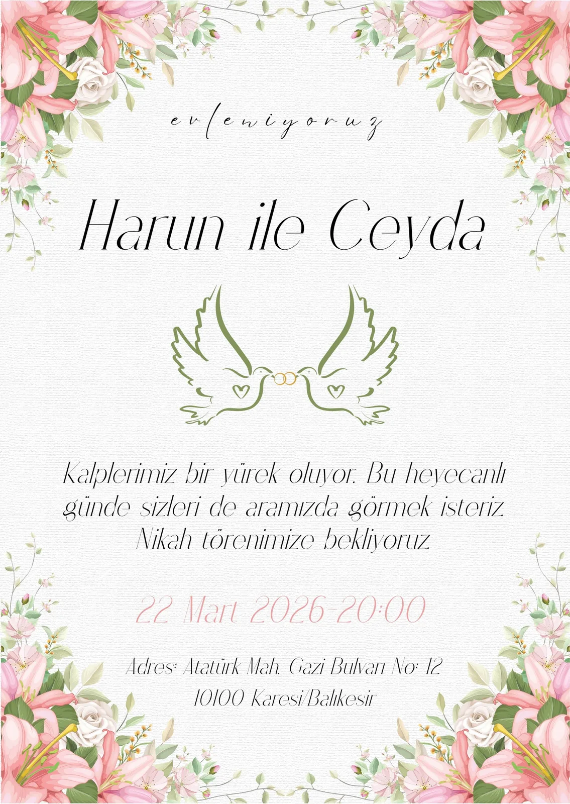 Model 366 — düğün ve nişan davetiyesi