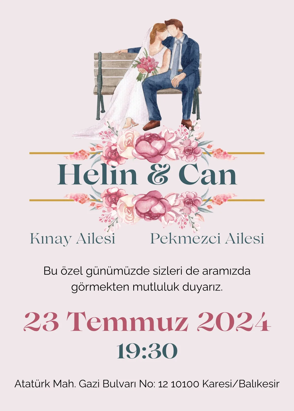 Model 374 — düğün ve nişan davetiyesi
