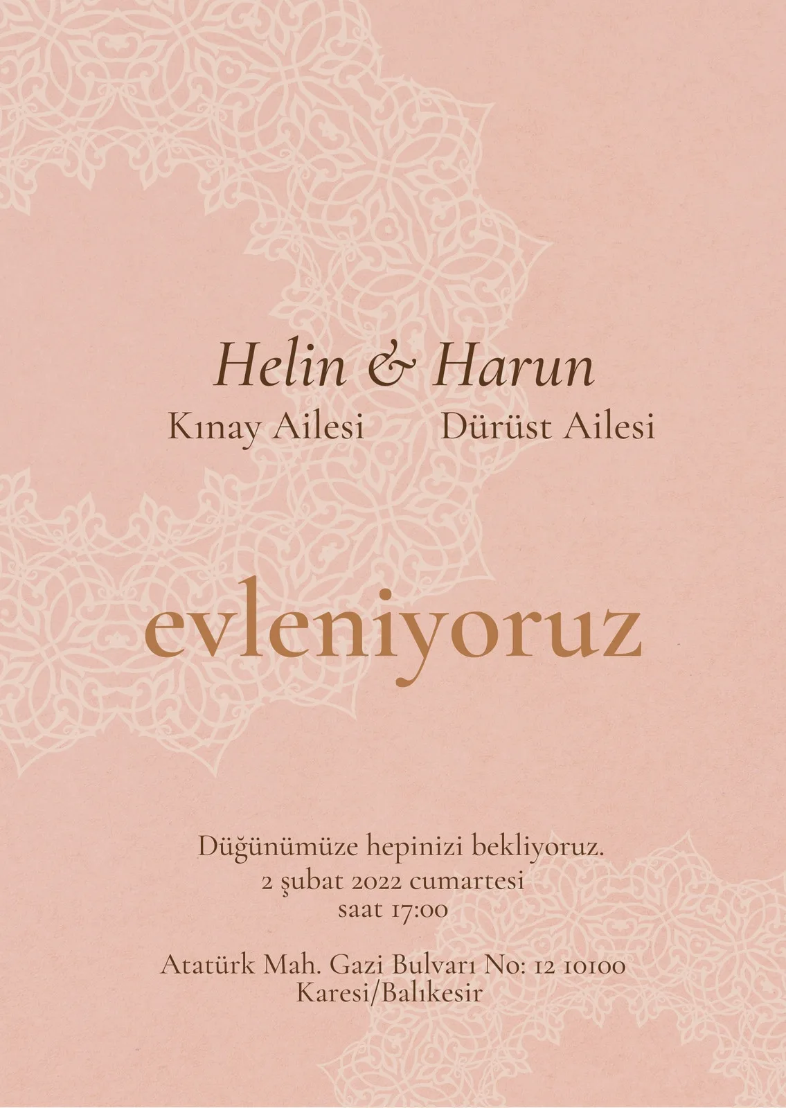 Model 383 — düğün ve nişan davetiyesi