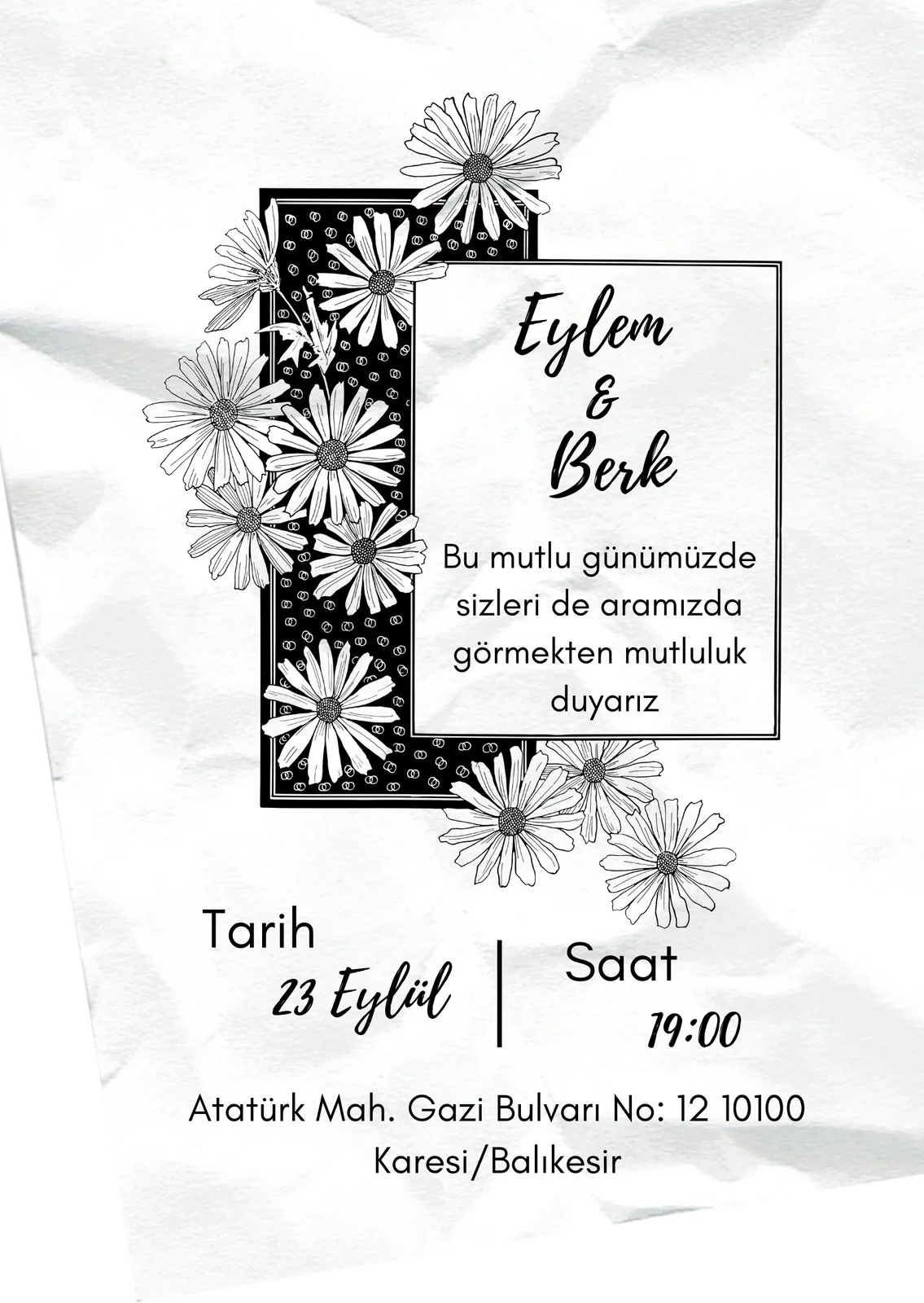 Model 393 — düğün ve nişan davetiyesi