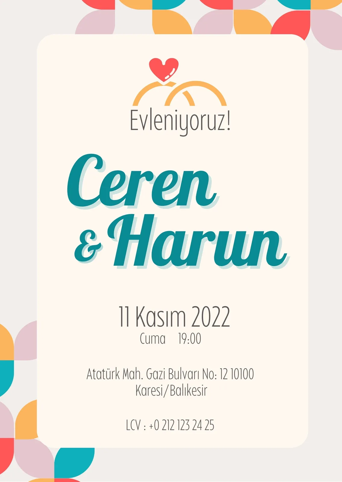 Model 416 — düğün ve nişan davetiyesi