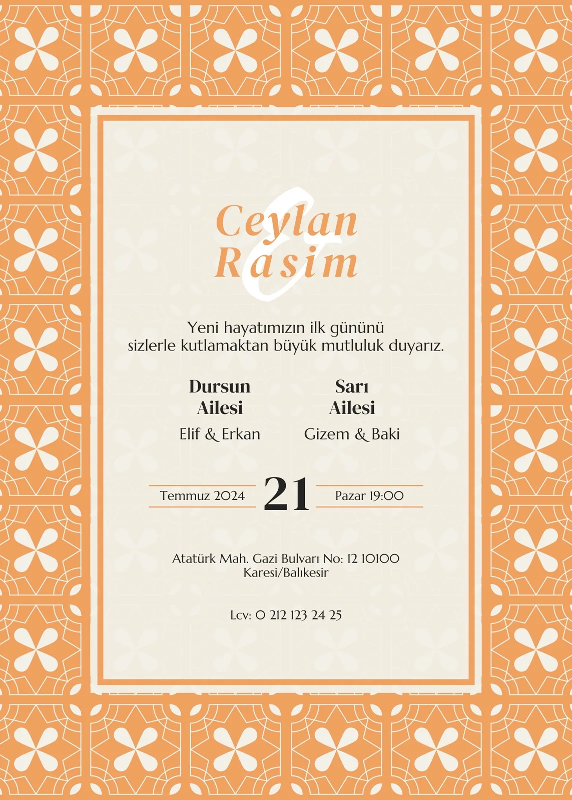 Model 420 — düğün ve nişan davetiyesi