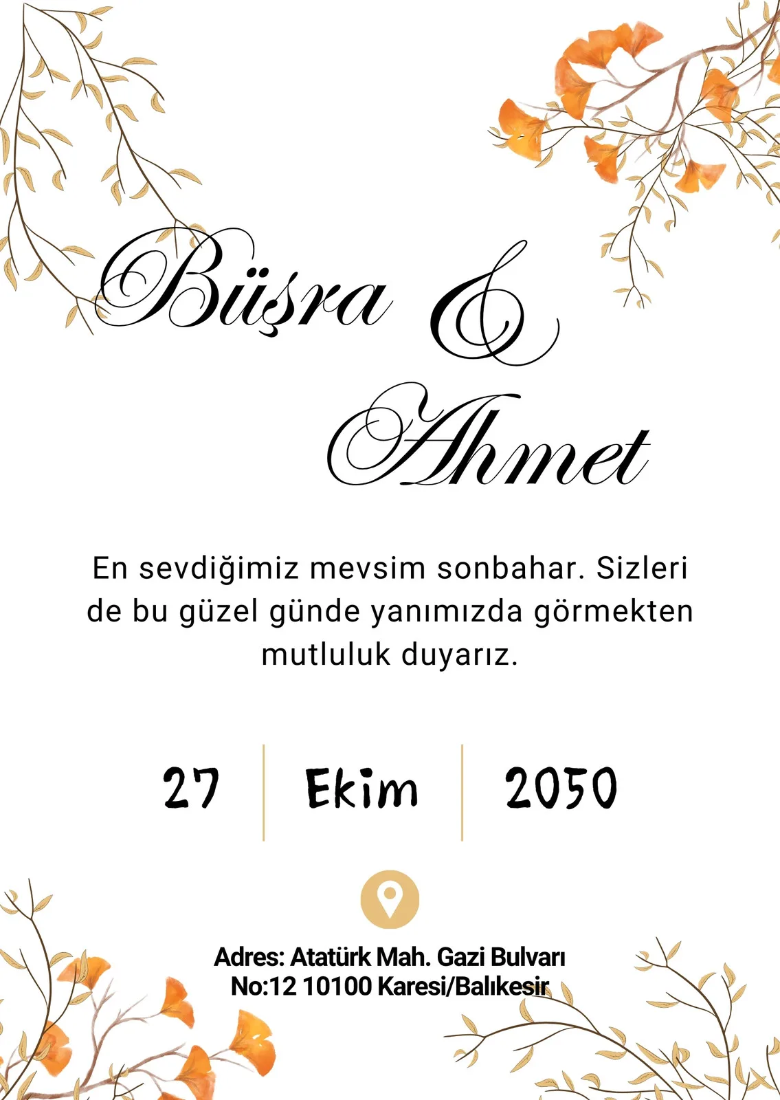 Model 421 — düğün ve nişan davetiyesi
