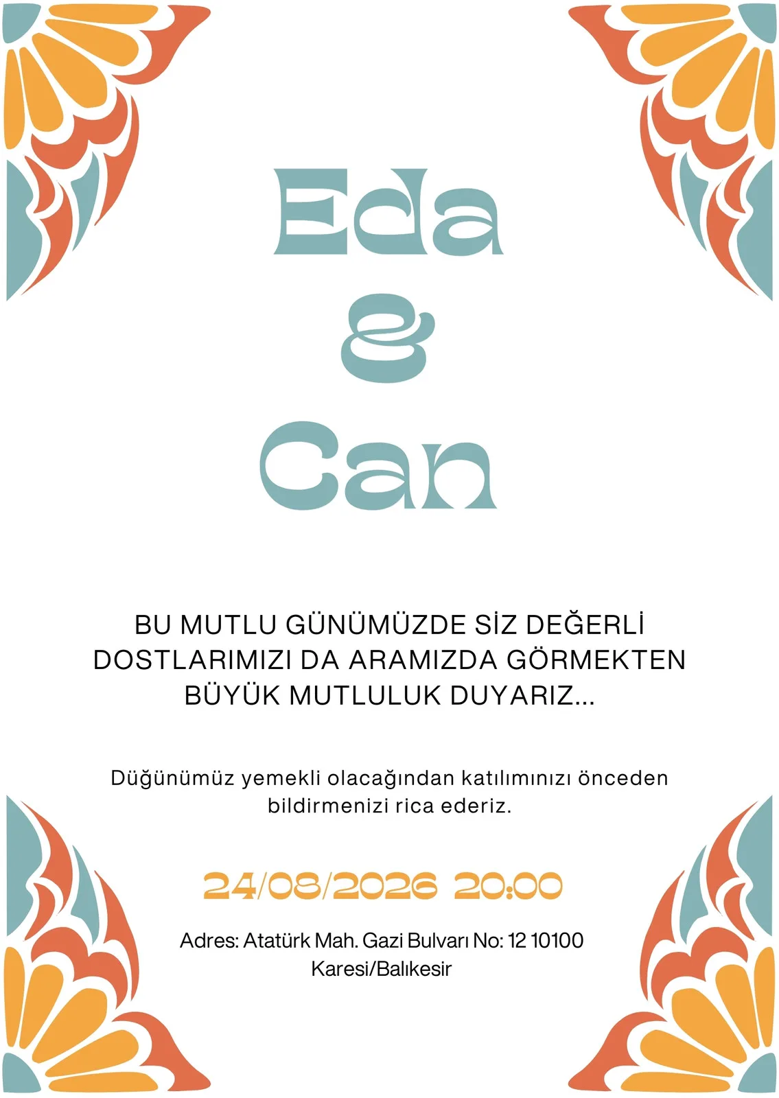 Model 423 — düğün ve nişan davetiyesi
