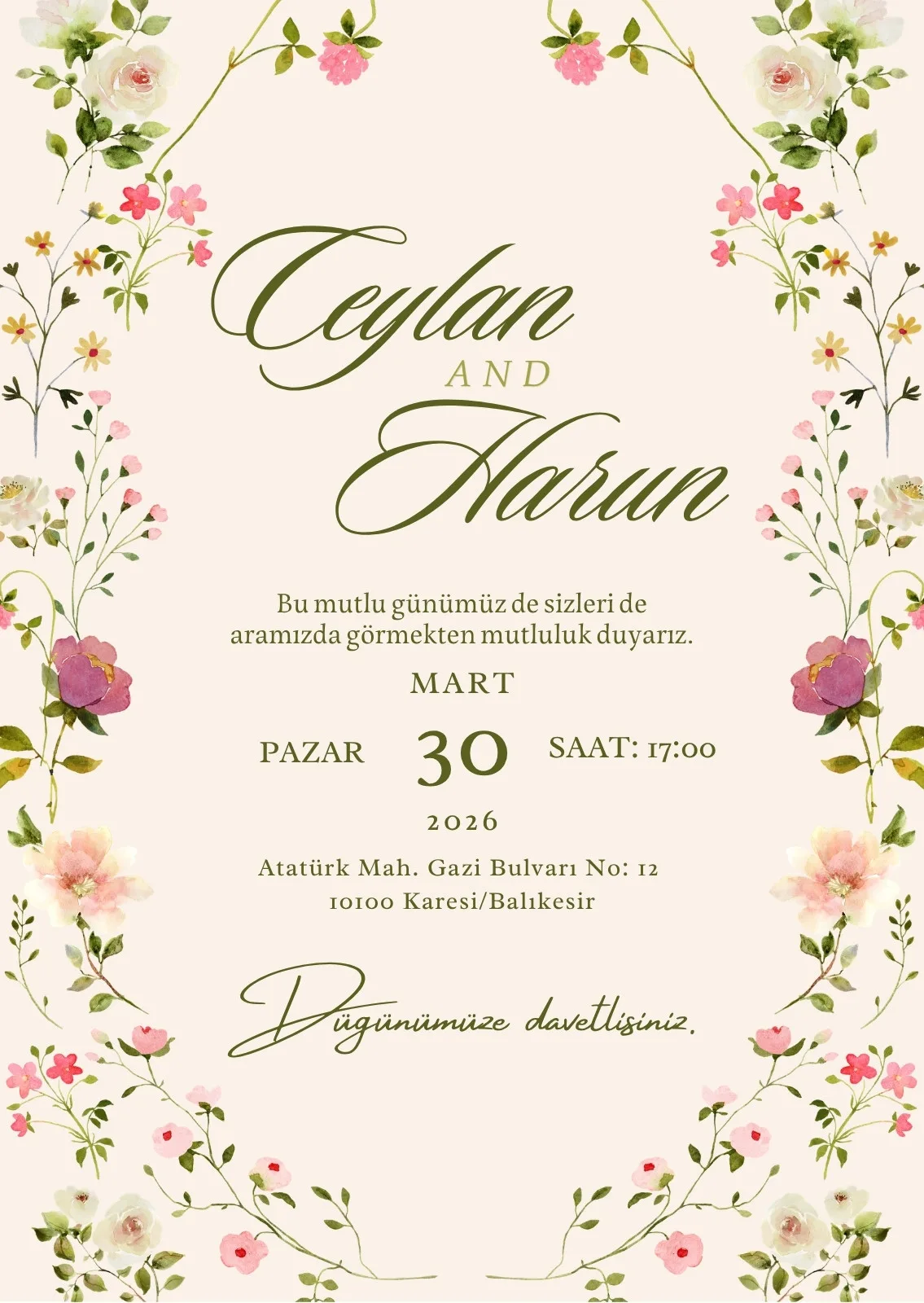 Model 430 — düğün ve nişan davetiyesi