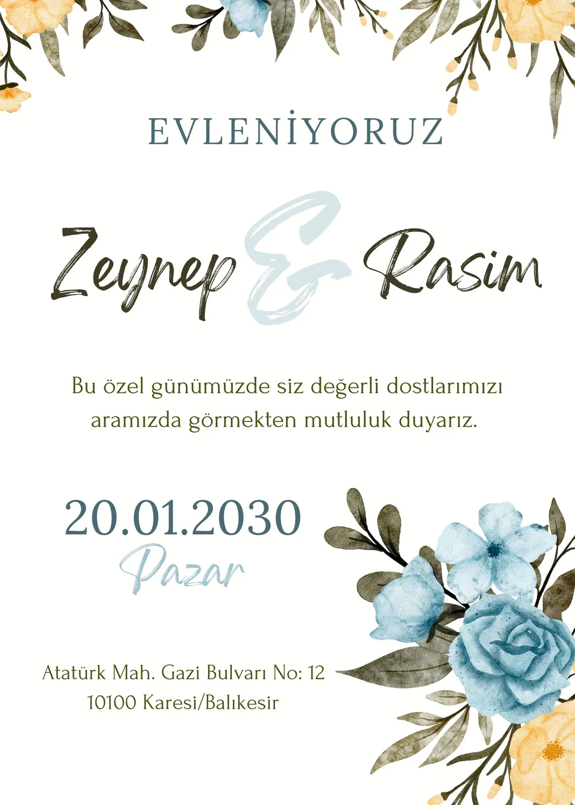 Model 439 — düğün ve nişan davetiyesi