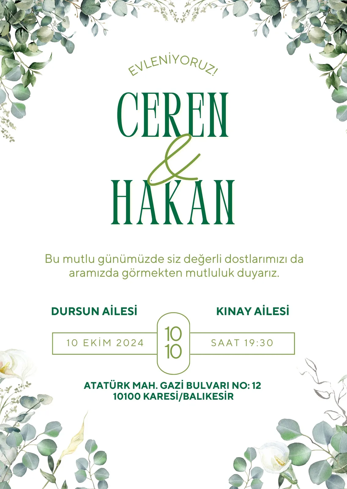 Model 442 — düğün ve nişan davetiyesi