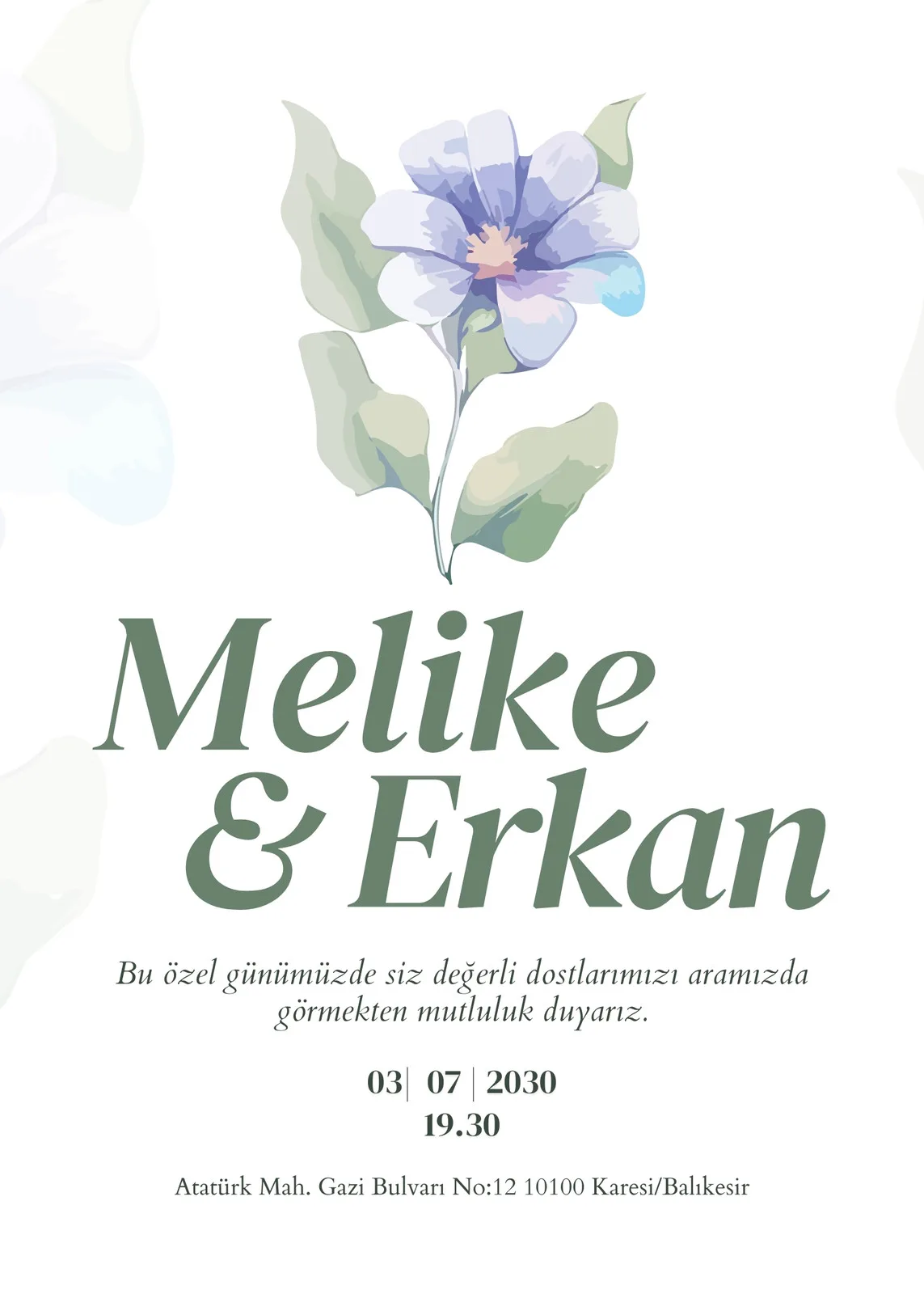 Model 445 — düğün ve nişan davetiyesi