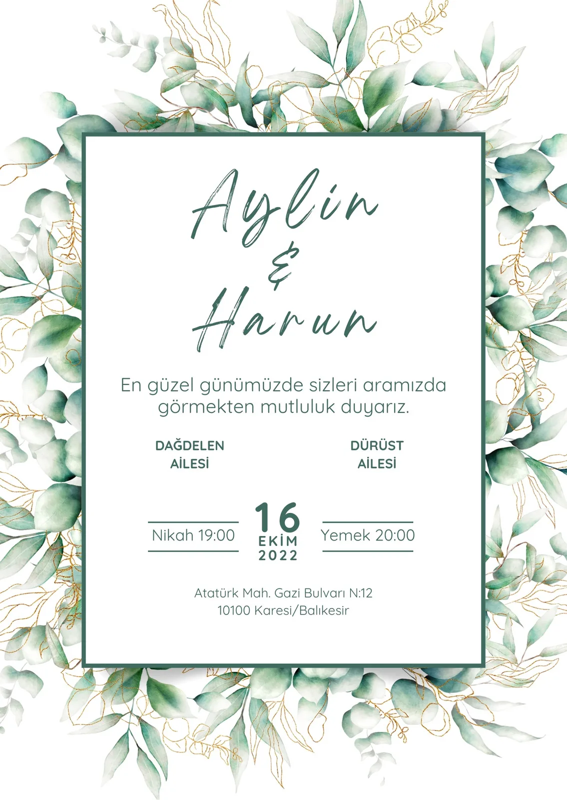 Model 447 — düğün ve nişan davetiyesi