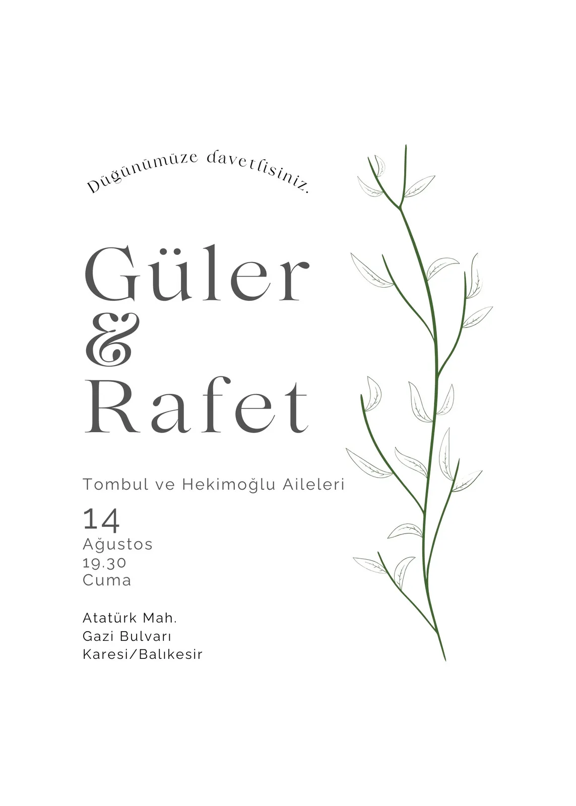 Model 451 — düğün ve nişan davetiyesi