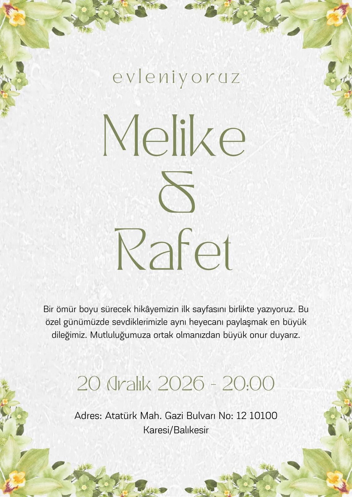 Model 452 — düğün ve nişan davetiyesi