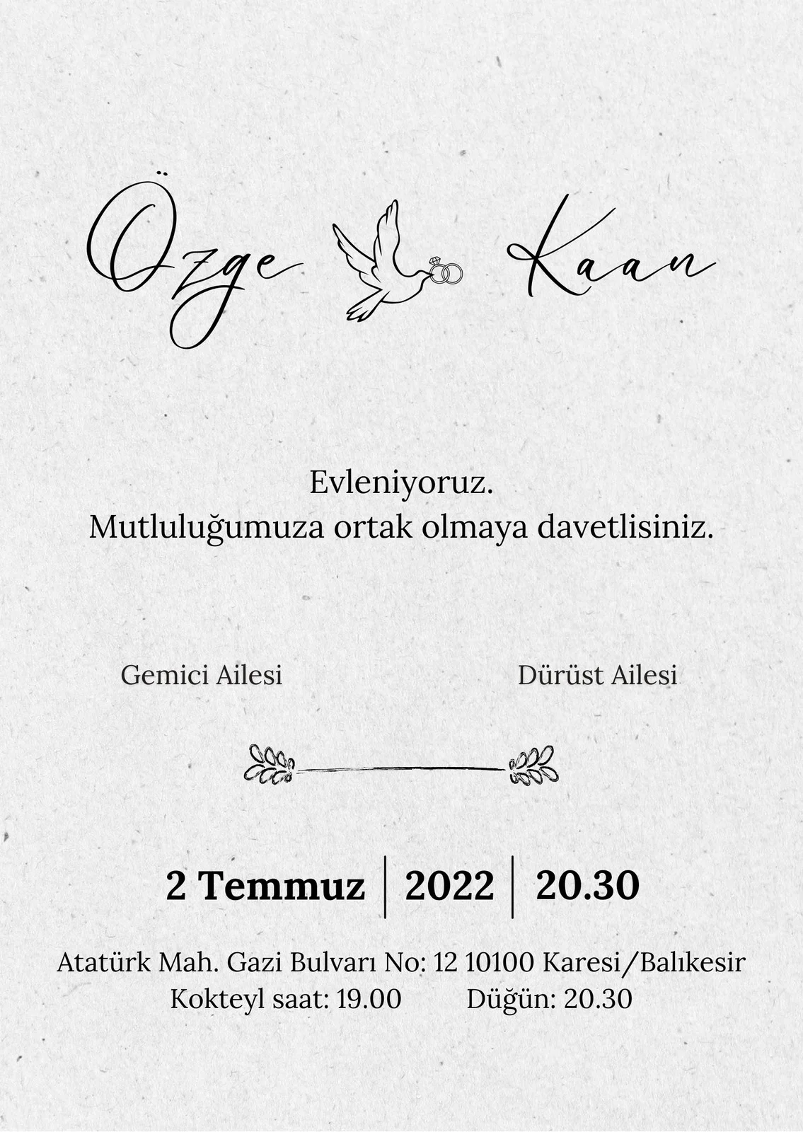 Sade Davetiye Modeli #253